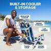 imageSUN NINJA Beach Chair  Folding Chair for Beach with 5 Reclining Positions Cup ampamp Phone Holder Insulated Back Storage Pouch Portable Lightweight Aluminum Frame  Palm Tree 1pc