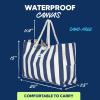 imageSUN NINJA XL Canvas Beach Tote Bag  WaterResistant with Pockets  Large Pool Summer Tote Cute Travel Beach BagNavy Stripe