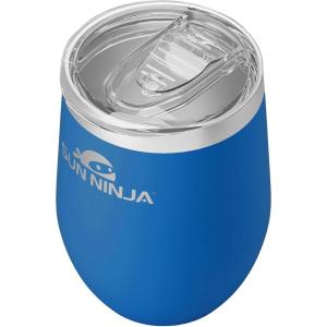 imageSUN NINJA 12oz Wine Tumbler with Leakproof Lid Stemless Insulated Tumbler Stainless Steel Wine Glass with Leak proof Lid Reusable Dishwasher Safe Travel Cup 12 oz Insulated Wine Tumbler with LidBlue