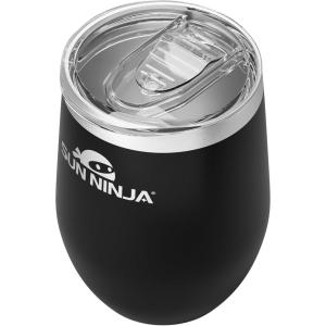 imageSUN NINJA 12oz Wine Tumbler with Leakproof Lid Stemless Insulated Tumbler Stainless Steel Wine Glass with Leak proof Lid Reusable Dishwasher Safe Travel Cup 12 oz Insulated Wine Tumbler with LidBlack