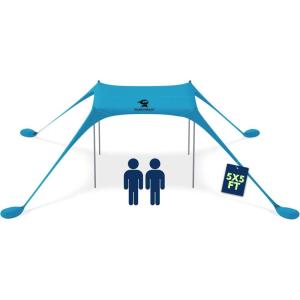 imageSUN NINJA Beach Tent Sun Shelter UPF50  Easy Pop Up Beach Canopy  Outdoor Shade for Camping Trips Fishing Backyard Fun Picnics  Sand Shovel Ground Pegs ampamp Stability PolesTurquoise