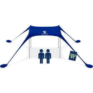 imageSUN NINJA Beach Tent Sun Shelter UPF50  Easy Pop Up Beach Canopy  Outdoor Shade for Camping Trips Fishing Backyard Fun Picnics  Sand Shovel Ground Pegs ampamp Stability PolesRoyal Blue