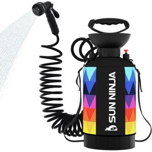 imageSUN NINJA Portable Shower 13Gal Camping Shower with 7 Mode Shower Head Neoprene Cover Helps Keep Water Warm High Pressure Hose Easy to Carry MultiColor