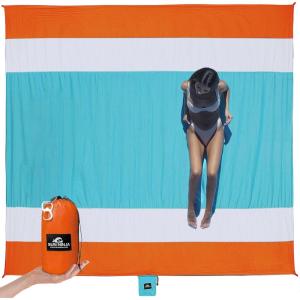 imageSUN NINJA SandFree Beach Blanket  10ft X 9ft Lightweight Outdoor Blanket with Storage Bottle Opener Carabiner Shoulder Strap Corner Sand Pockets ampamp 4 StakesOrange