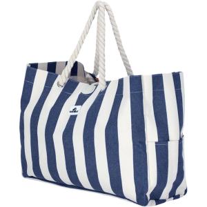 imageSUN NINJA XL Canvas Beach Tote Bag  WaterResistant with Pockets  Large Pool Summer Tote Cute Travel Beach BagNavy Stripe
